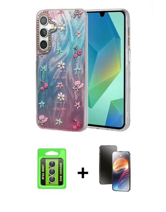 ieg™ Galaxy A25 5G Kılıf Zirve Modern Prime - Siyah 3D Antistatik Mat Seramik Nano Ekran Koruyucu + Raze Metal Kamera Lens - GS