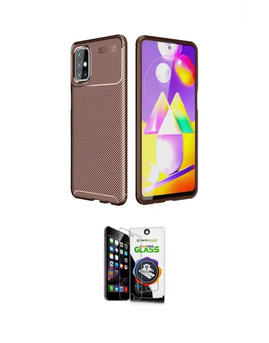 ieg™ Galaxy M31S Kılıf Eksen Form Prime - Şeffaf Temperli Cam Ekran Koruyucu