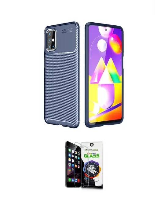 ieg™ Galaxy M31S Kılıf Eksen Form Prime - Şeffaf Temperli Cam Ekran Koruyucu