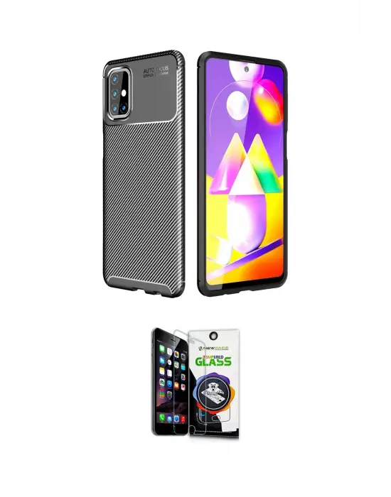 ieg™ Galaxy M31S Kılıf Eksen Form Prime - Şeffaf Temperli Cam Ekran Koruyucu