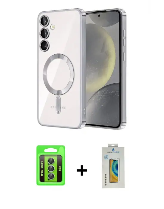ieg™ Galaxy S23 Kılıf Nova Işık Özel Seri - Şeffaf Polymer Nano Ekran Koruyucu + Raze Metal Kamera Lens - YL