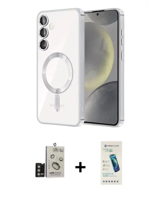 ieg™ Galaxy S24 Kılıf Nova Işık Özel Seri - Şeffaf Pasifik Cam Ekran Koruyucu + Bilvis Titan Kamera Lens - GD