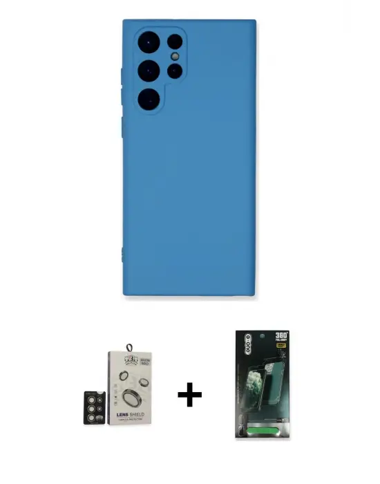 ieg™ Galaxy S24 Ultra Kılıf Ahenk Serisi - Siyah 360 Mat Full Body Arka Koruyucu + Bilvis Titan Kamera Lens - GD