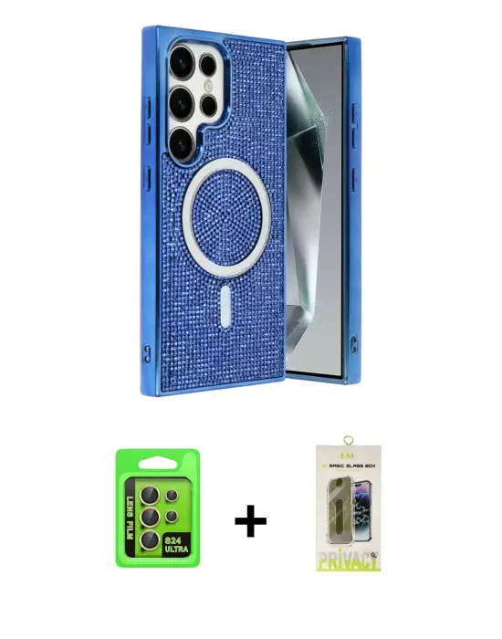 ieg™ Galaxy S24 Ultra Kılıf Eksen Çizgi - Siyah Joko Magic 5D Hayalet Cam + Raze Metal Kamera Lens - SI