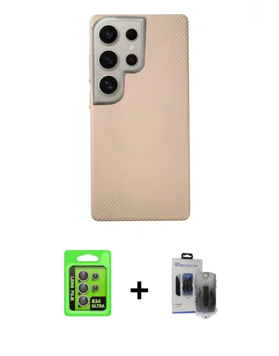 ieg™ Galaxy S24 Ultra Kılıf Eksen Prime - Siyah Vanessa Magic Hayalet Cam + Raze Metal Kamera Lens - GI