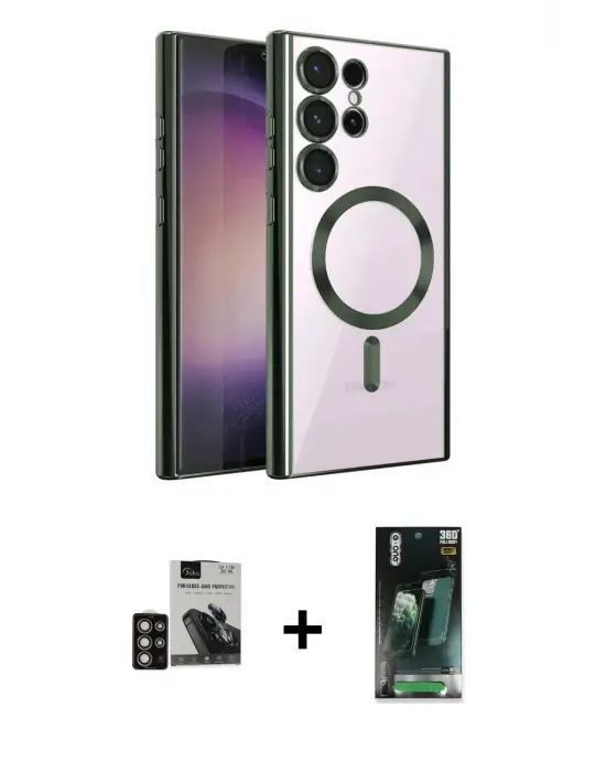 ieg™ Galaxy S24 Ultra Kılıf Nova Işık Özel Seri - Siyah 360 Mat Full Body Arka Koruyucu + PVD Metal Kamera Lens - GD
