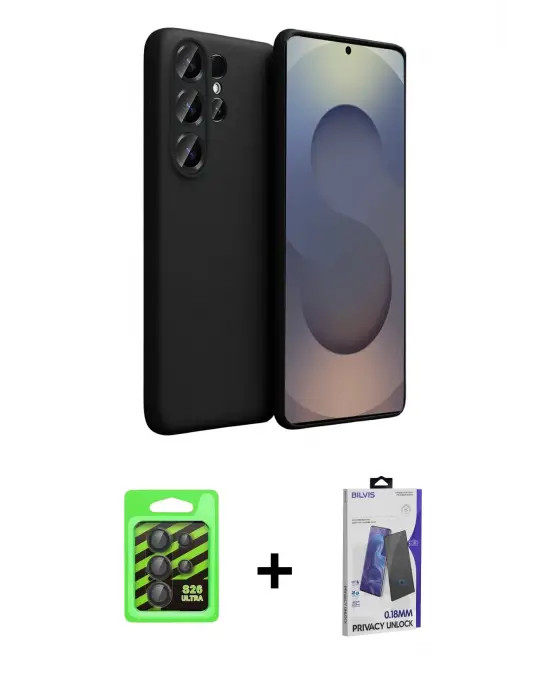 ieg™ Galaxy S26 Ultra Kılıf Kozmos Yansıma Özel Seri - Siyah Bilvis Hayalet Cam Ekran Koruyucu + Raze Metal Kamera Lens - SH