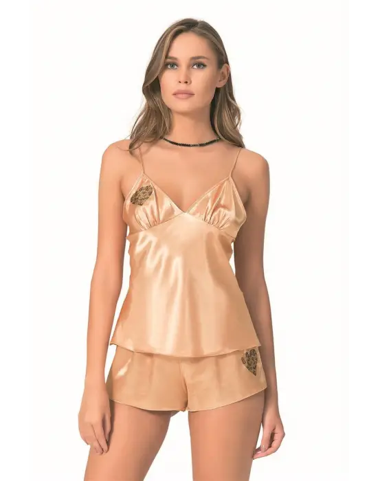 ieg™ Gold Saten Babydoll Şort Takımı