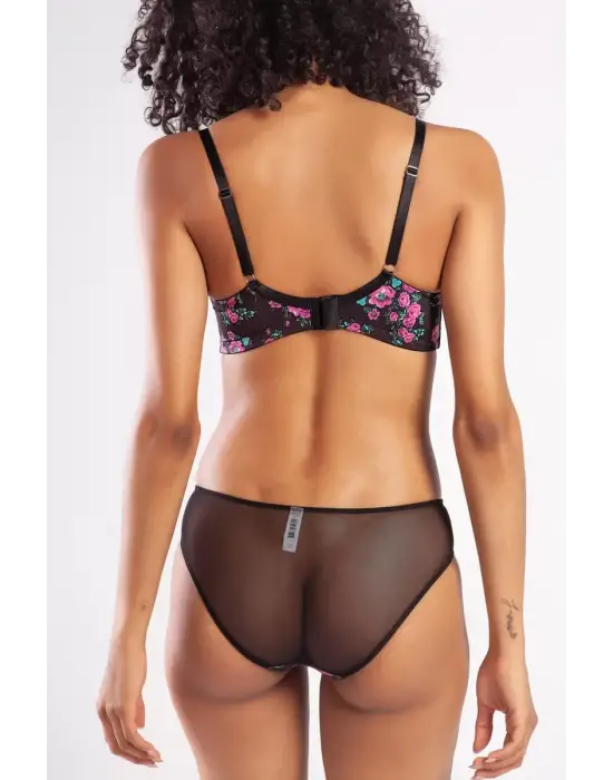 ieg™ Golshan Gardenia Mini Slip, Kadın Dantelli Çiçek Baskılı Siyah Normal Bel Külot