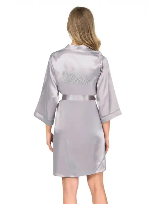ieg™ Gri Kısa Saten Bride Sabahlık