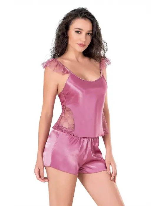 ieg™ Gül Kurusu Saten Babydoll Şort Takımı