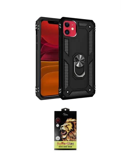 ieg™ iPhone 11 Kılıf Ahenk Klasik Koleksiyonu - Siyah Buffer Cam Ekran Koruyucu