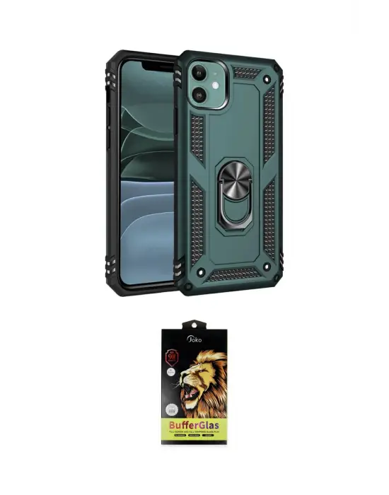 ieg™ iPhone 11 Kılıf Ahenk Klasik Koleksiyonu - Siyah Buffer Cam Ekran Koruyucu