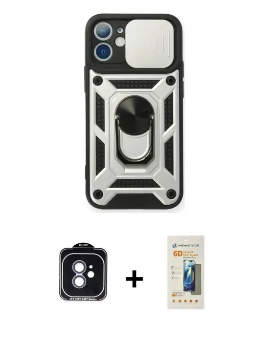 ieg™ iPhone 11 Kılıf Ahenk Klasik - Siyah 6D Mat Seramik Hayalet Nano Ekran Koruyucu + PVD Metal Kamera Lens - MI