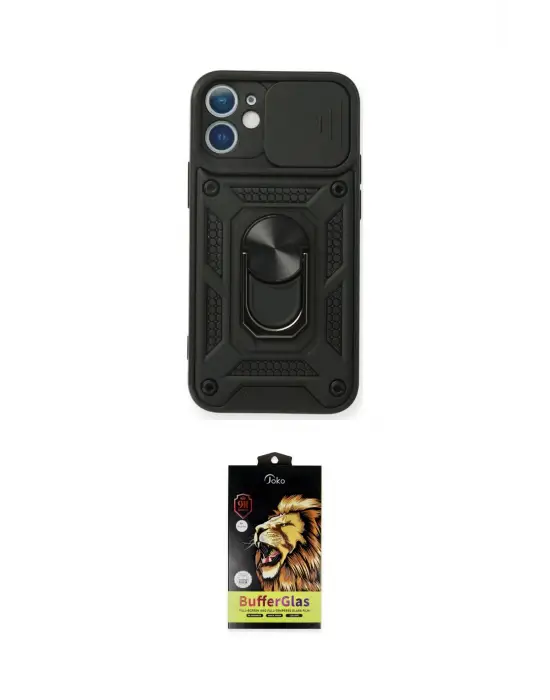 ieg™ iPhone 11 Kılıf Ahenk Klasik - Siyah Buffer Cam Ekran Koruyucu
