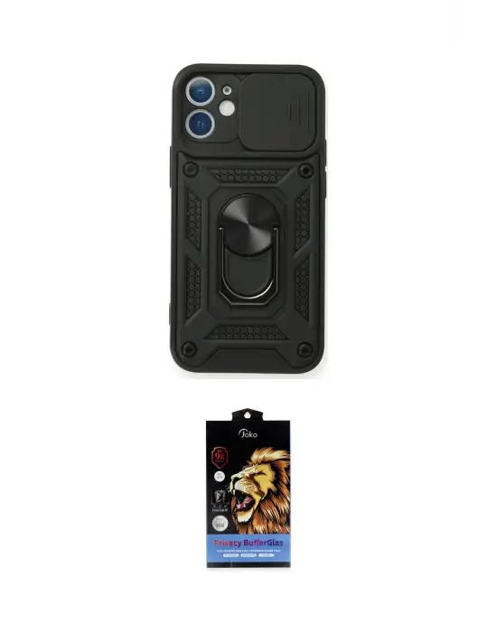 ieg™ iPhone 11 Kılıf Ahenk Klasik - Siyah Buffer Hayalet Cam Ekran Koruyucu