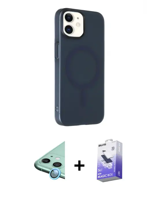 ieg™ iPhone 11 Kılıf Çekirdek Modern Prime - Siyah Bilvis 5in1 5D Magic Hayalet Cam Ekran Koruyucu + Raze Metal Kamera Lens - MI