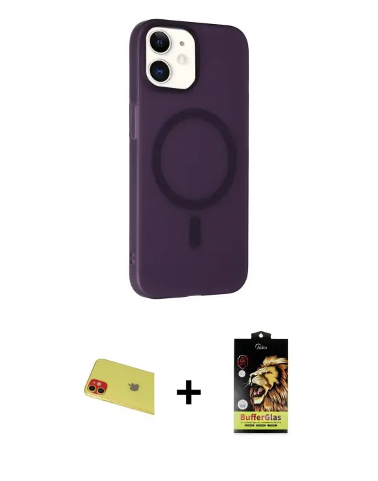 ieg™ iPhone 11 Kılıf Çekirdek Modern Prime - Siyah Buffer Cam Ekran Koruyucu + Rainbow Kamera Lens Koruma Cam - KI