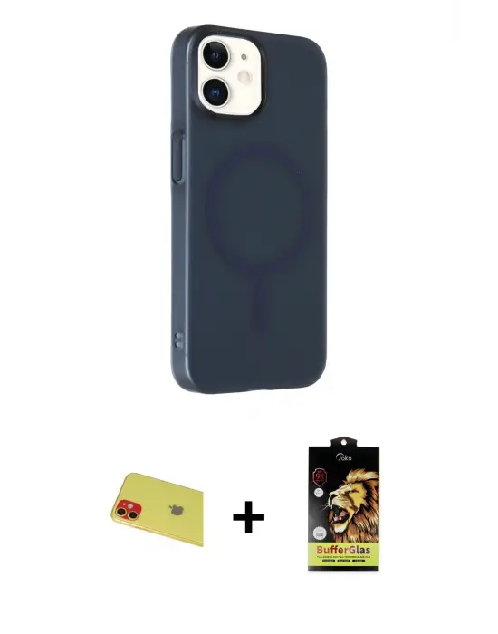 ieg™ iPhone 11 Kılıf Çekirdek Modern Prime - Siyah Buffer Cam Ekran Koruyucu + Rainbow Kamera Lens Koruma Cam - KI