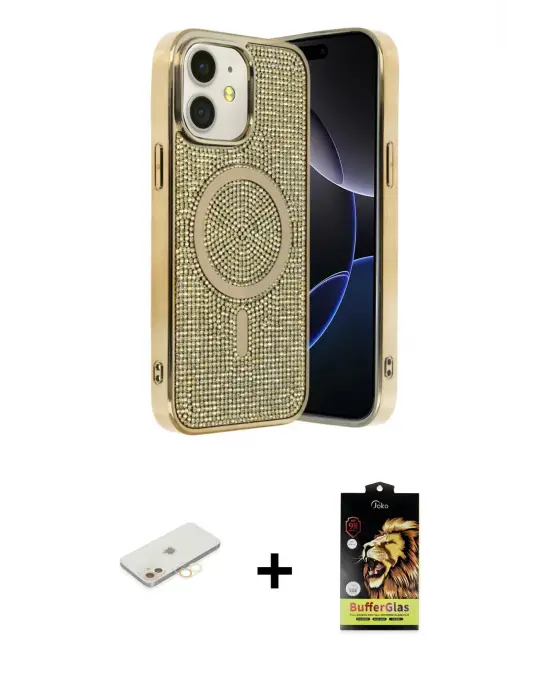 ieg™ iPhone 11 Kılıf Eksen Çizgi - Siyah Buffer Cam Ekran Koruyucu + Renkli Kamera Lens Koruma Cam - SI