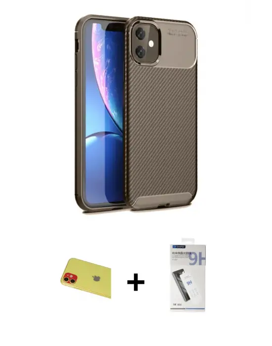 ieg™ iPhone 11 Kılıf Eksen Form Prime - Şeffaf Uv Polymer Nano Ekran Koruyucu + Rainbow Kamera Lens Koruma Cam - KI