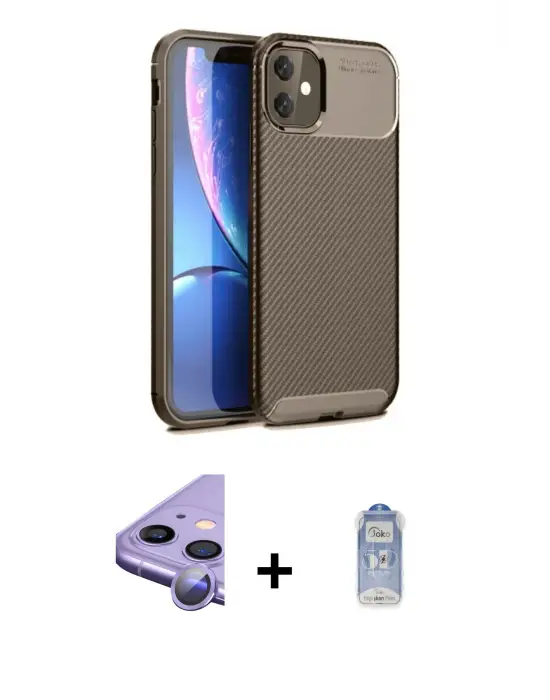 ieg™ iPhone 11 Kılıf Eksen Form Prime - Siyah Joko Magic 5D Cam + Raze Metal Kamera Lens - MR