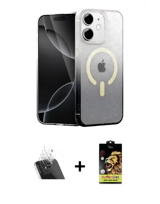 ieg™ iPhone 11 Kılıf Eksen Minimal Özel Seri - Siyah Buffer Cam Ekran Koruyucu + Kamera Lens Koruma Cam - SF