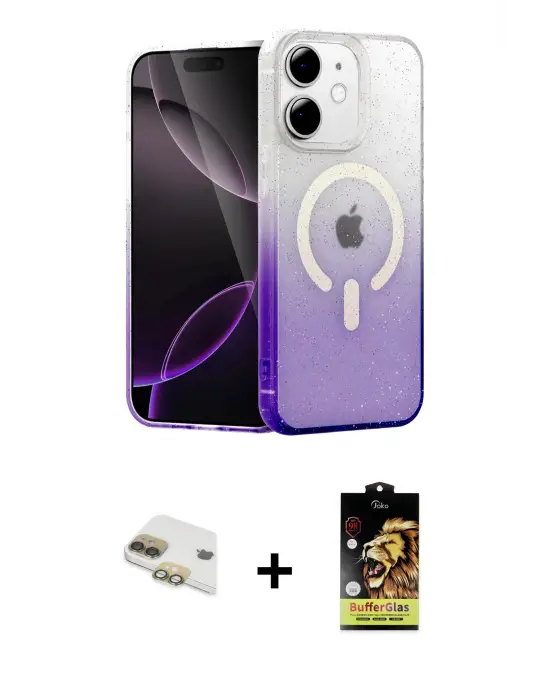 ieg™ iPhone 11 Kılıf Eksen Minimal Özel Seri - Siyah Buffer Cam Ekran Koruyucu + Pers Alüminyum Kamera Lens - GD