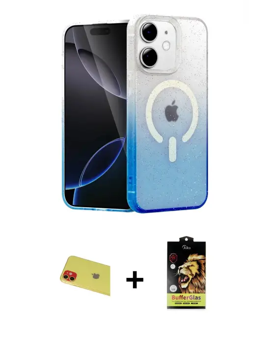 ieg™ iPhone 11 Kılıf Eksen Minimal Özel Seri - Siyah Buffer Cam Ekran Koruyucu + Rainbow Kamera Lens Koruma Cam - KI
