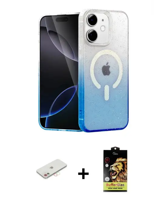 ieg™ iPhone 11 Kılıf Eksen Minimal Özel Seri - Siyah Buffer Cam Ekran Koruyucu + Renkli Kamera Lens Koruma Cam - YL