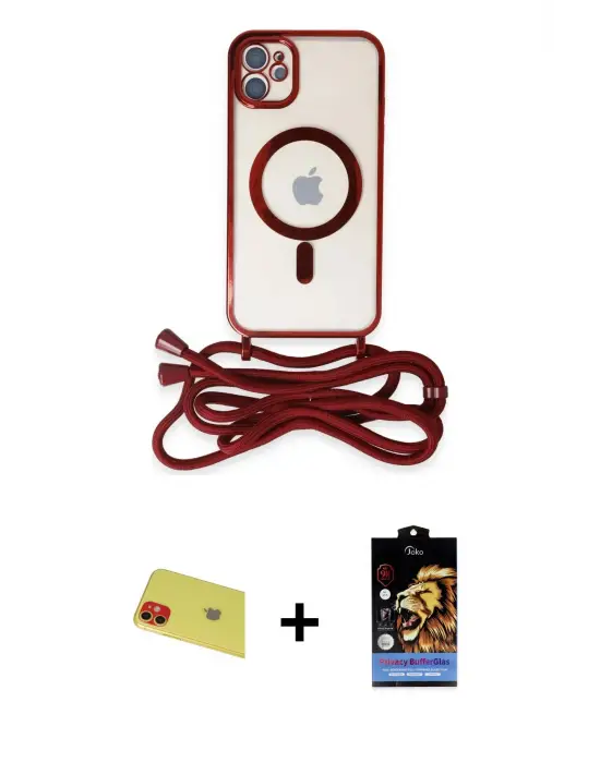 ieg™ iPhone 11 Kılıf Eksen Özel Seri - Siyah Buffer Hayalet Cam Ekran Koruyucu + Rainbow Kamera Lens Koruma Cam - KI