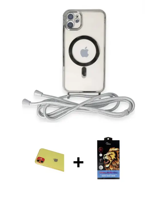 ieg™ iPhone 11 Kılıf Eksen Özel Seri - Siyah Buffer Hayalet Cam Ekran Koruyucu + Rainbow Kamera Lens Koruma Cam - KI