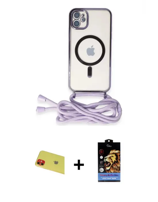 ieg™ iPhone 11 Kılıf Eksen Özel Seri - Siyah Buffer Hayalet Cam Ekran Koruyucu + Rainbow Kamera Lens Koruma Cam - KI