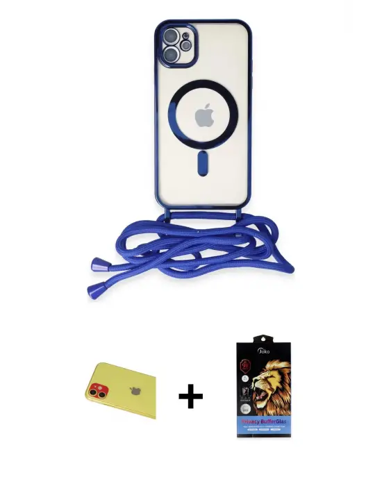 ieg™ iPhone 11 Kılıf Eksen Özel Seri - Siyah Buffer Hayalet Cam Ekran Koruyucu + Rainbow Kamera Lens Koruma Cam - KI