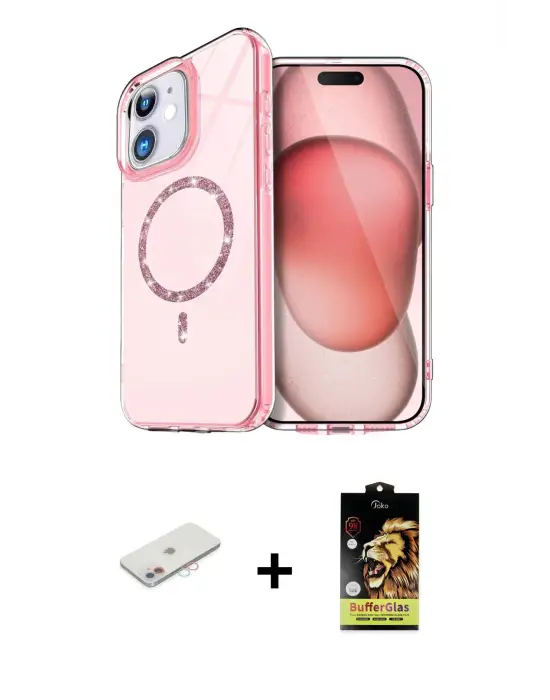 ieg™ iPhone 11 Kılıf Kıvılcım Form Prime - Siyah Buffer Cam Ekran Koruyucu + Renkli Kamera Lens Koruma Cam - PE