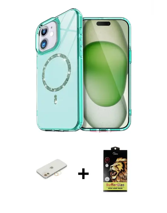 ieg™ iPhone 11 Kılıf Kıvılcım Form Prime - Siyah Buffer Cam Ekran Koruyucu + Renkli Kamera Lens Koruma Cam - SI