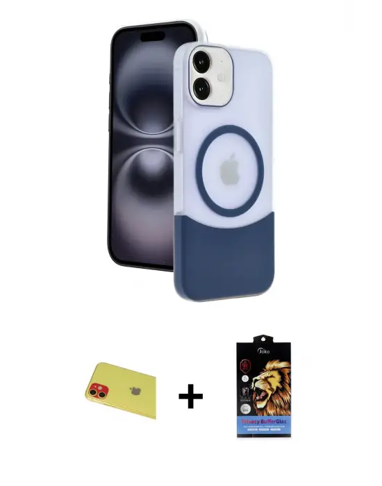 ieg™ iPhone 11 Kılıf Kozmos Form Özel Seri - Siyah Buffer Hayalet Cam Ekran Koruyucu + Rainbow Kamera Lens Koruma Cam - KI