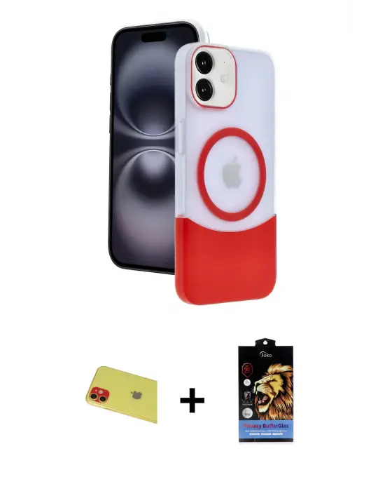 ieg™ iPhone 11 Kılıf Kozmos Form Özel Seri - Siyah Buffer Hayalet Cam Ekran Koruyucu + Rainbow Kamera Lens Koruma Cam - KI