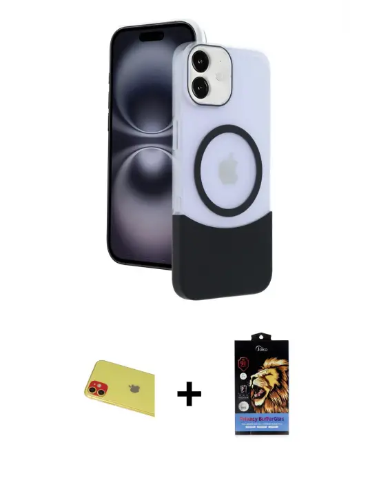 ieg™ iPhone 11 Kılıf Kozmos Form Özel Seri - Siyah Buffer Hayalet Cam Ekran Koruyucu + Rainbow Kamera Lens Koruma Cam - KI