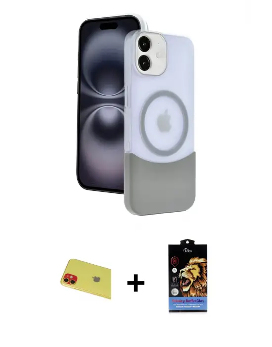 ieg™ iPhone 11 Kılıf Kozmos Form Özel Seri - Siyah Buffer Hayalet Cam Ekran Koruyucu + Rainbow Kamera Lens Koruma Cam - KI