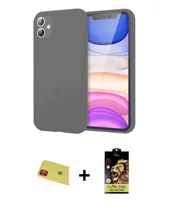 ieg™ iPhone 11 Kılıf Kozmos Yansıma Özel Seri - Siyah Buffer Cam Ekran Koruyucu + Rainbow Kamera Lens Koruma Cam - KI
