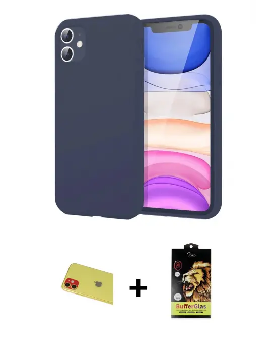 ieg™ iPhone 11 Kılıf Kozmos Yansıma Özel Seri - Siyah Buffer Cam Ekran Koruyucu + Rainbow Kamera Lens Koruma Cam - KI