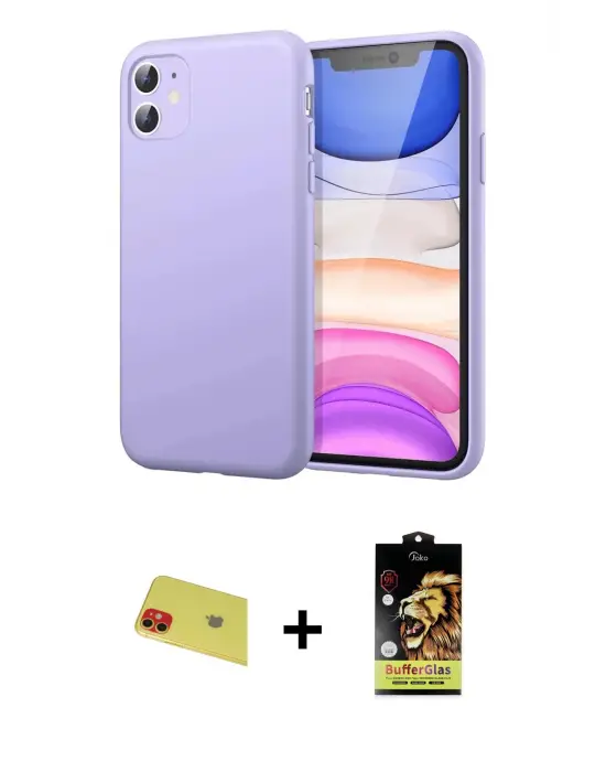ieg™ iPhone 11 Kılıf Kozmos Yansıma Özel Seri - Siyah Buffer Cam Ekran Koruyucu + Rainbow Kamera Lens Koruma Cam - KI