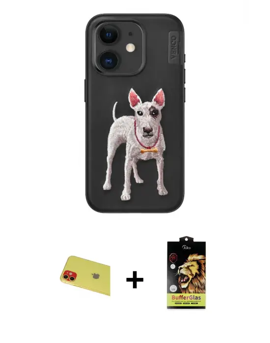 ieg™ iPhone 11 Kılıf Nova Form Koleksiyonu - Siyah Buffer Cam Ekran Koruyucu + Rainbow Kamera Lens Koruma Cam - KI