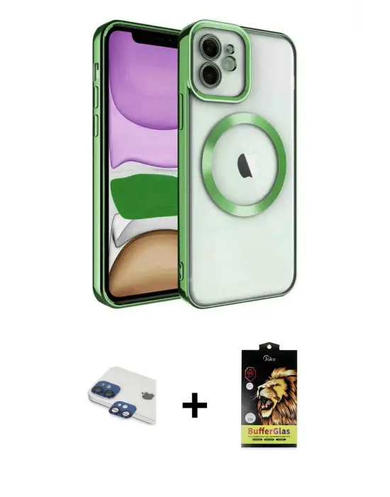 ieg™ iPhone 11 Kılıf Nova Işık Özel Seri - Siyah Buffer Cam Ekran Koruyucu + Pers Alüminyum Kamera Lens - LT
