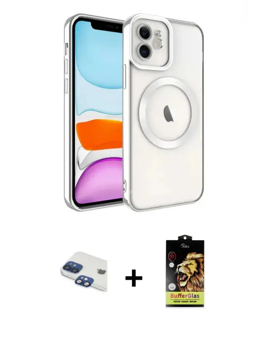 ieg™ iPhone 11 Kılıf Nova Işık Özel Seri - Siyah Buffer Cam Ekran Koruyucu + Pers Alüminyum Kamera Lens - LT