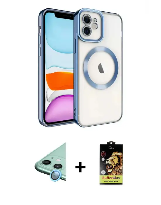 ieg™ iPhone 11 Kılıf Nova Işık Özel Seri - Siyah Buffer Cam Ekran Koruyucu + Raze Metal Kamera Lens - MI