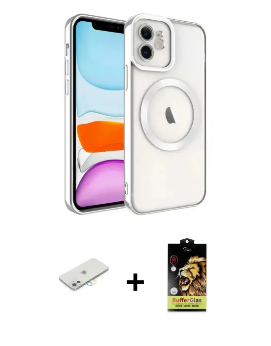 ieg™ iPhone 11 Kılıf Nova Işık Özel Seri - Siyah Buffer Cam Ekran Koruyucu + Renkli Kamera Lens Koruma Cam - SI