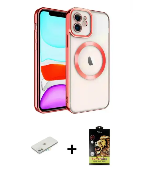 ieg™ iPhone 11 Kılıf Nova Işık Özel Seri - Siyah Buffer Cam Ekran Koruyucu + Renkli Kamera Lens Koruma Cam - SI