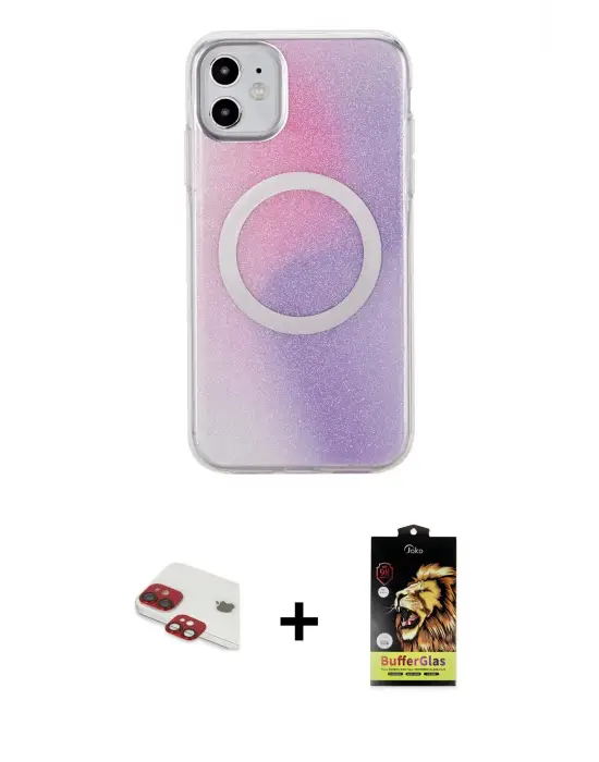 ieg™ iPhone 11 Kılıf Pusula Form - Siyah Buffer Cam Ekran Koruyucu + Pers Alüminyum Kamera Lens - KI